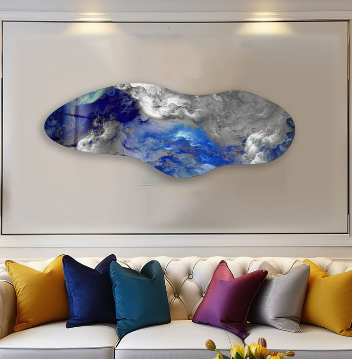 Irregular Asymmetrical Blue Smokey Glass Wall Art custom glass pictures, glass art prints
