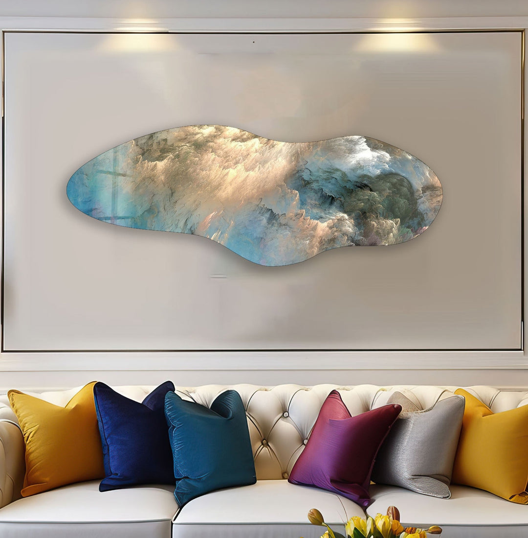 Irregular Asymmetrical Alcohol Ink Blue Glass Wall Art large glass photo prints, glass wall photos
