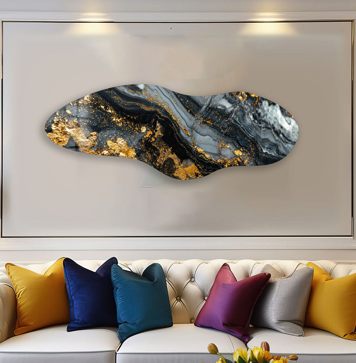 Gold Marble Irregular Glass Wall Art, glass art painting, glass art for the Wall
