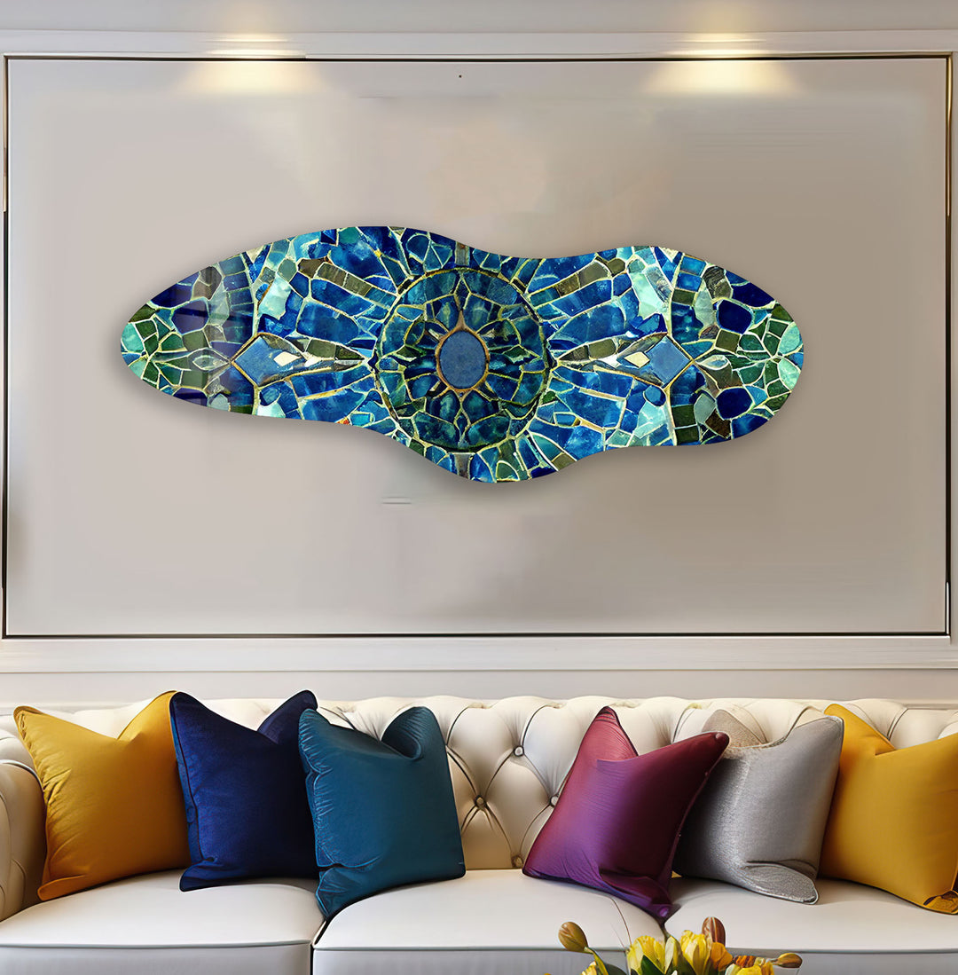 Mosaic Navy Blue Irregular Glass Wall Art, print picture on glass, Tempered Glass Wall Art
