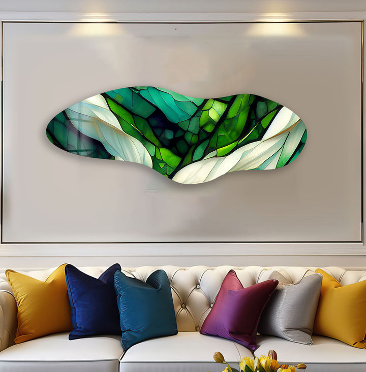 Emerald Green Stained Asymmetrical Glass Wall Art, stained glass wall art, stained glass wall decor
