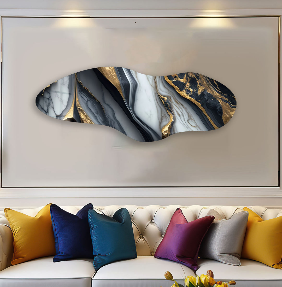 Gold & Black Marble Irregular Glass Wall Art, photo print on glass, prints on glass wall art
