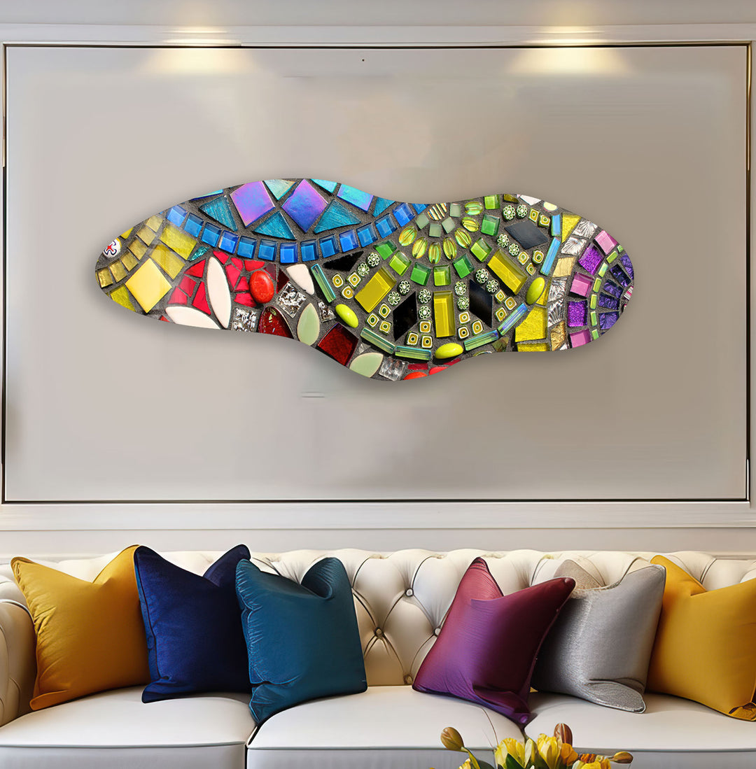 Yellow Mosaic Asymmetrical Glass Wall Art, print on glass, glass printed photos

