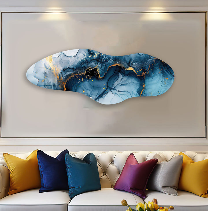 Navy Blue Alcohol Ink Irregular Glass Wall Art, print picture on glass, Tempered Glass Wall Art
