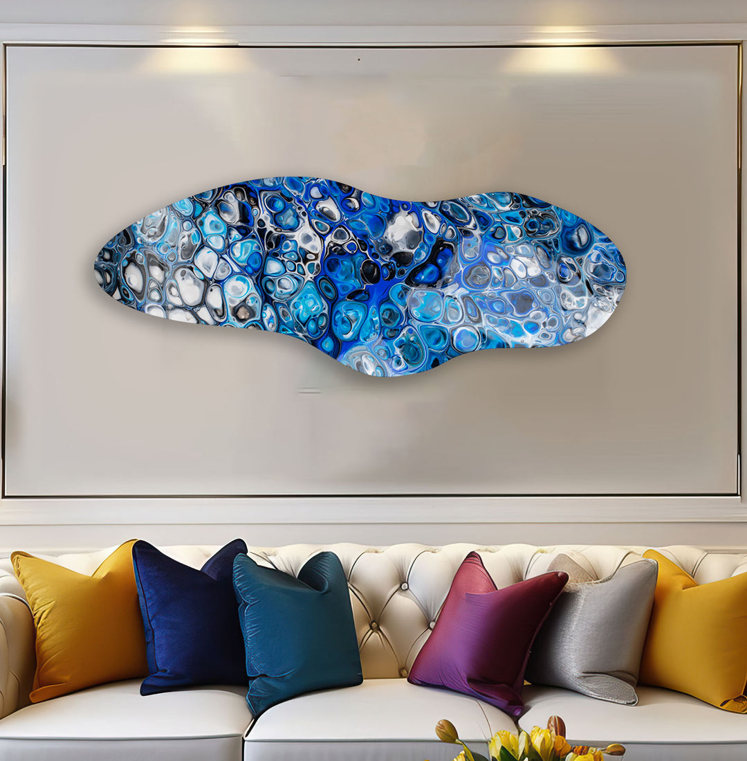 Navy Blue Watercolor Irregular Glass Wall Art, print on glass, glass printed photos
