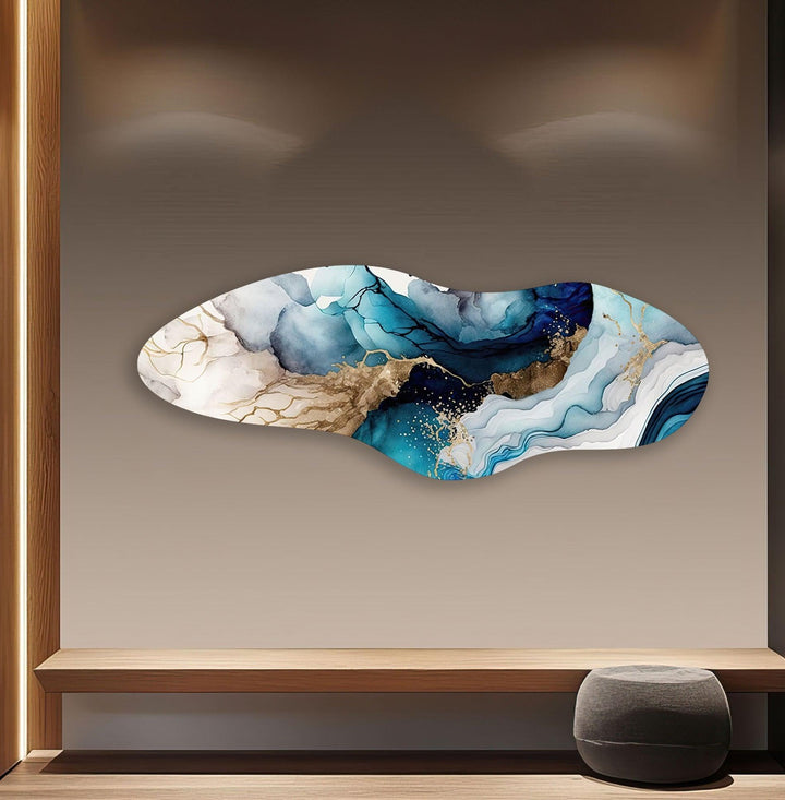 Irregular Asymmetrical Blue Alcohol Ink Glass Wall Art print picture on glass, Tempered Glass Wall Art
