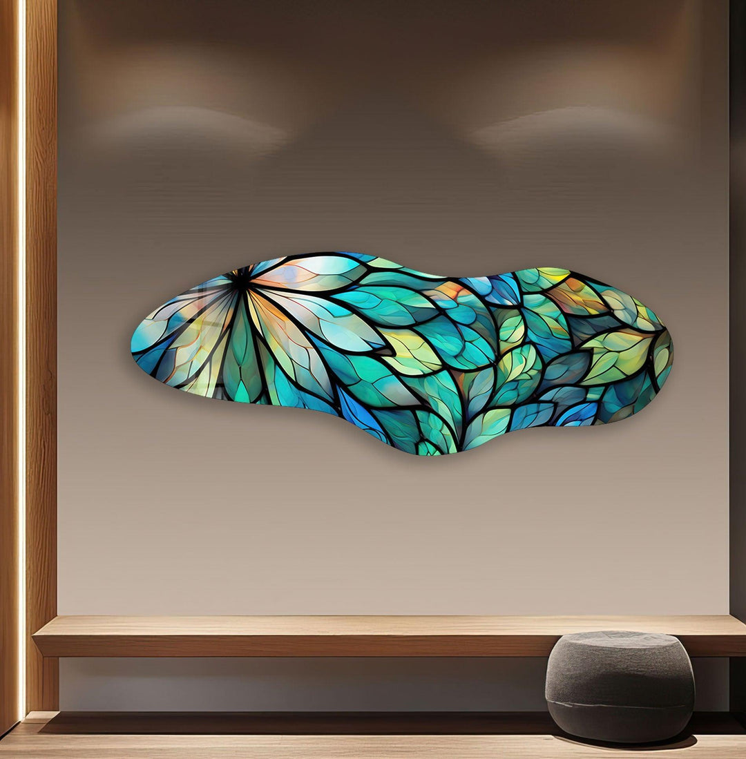 Irregular Asymmetrical Botanical Glass Wall Art print picture on glass, Tempered Glass Wall Art
