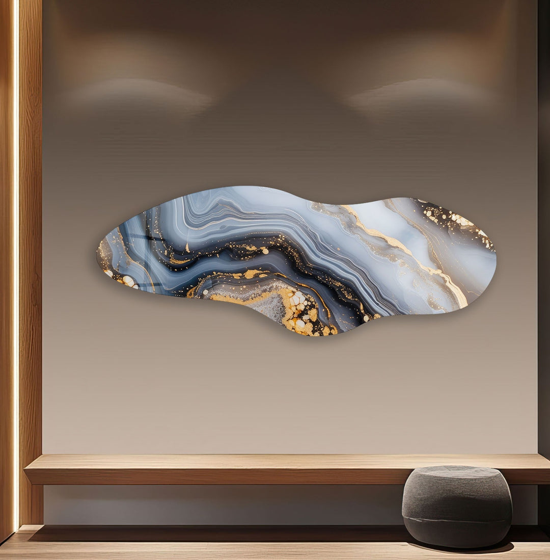 Irregular Asymmetrical White & Gold Glass Wall Art glass pictures for Wall, glass prints wall art
