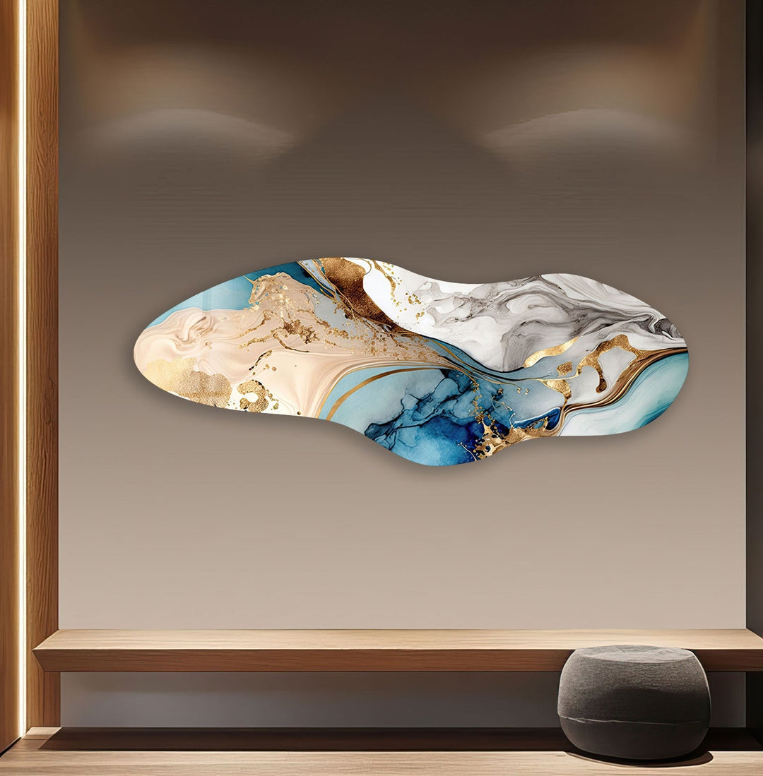 Irregular Asymmetrical Golden Blue Glass Wall Art art glass wall art, glass wall art pictures
