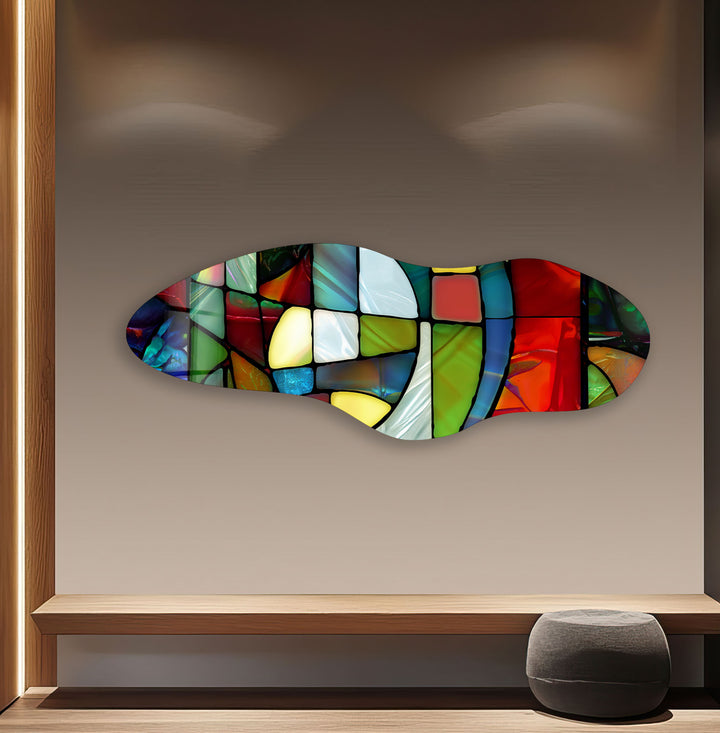 Red Stained Asymmetrical Glass Wall Art, print picture on glass, Tempered Glass Wall Art
