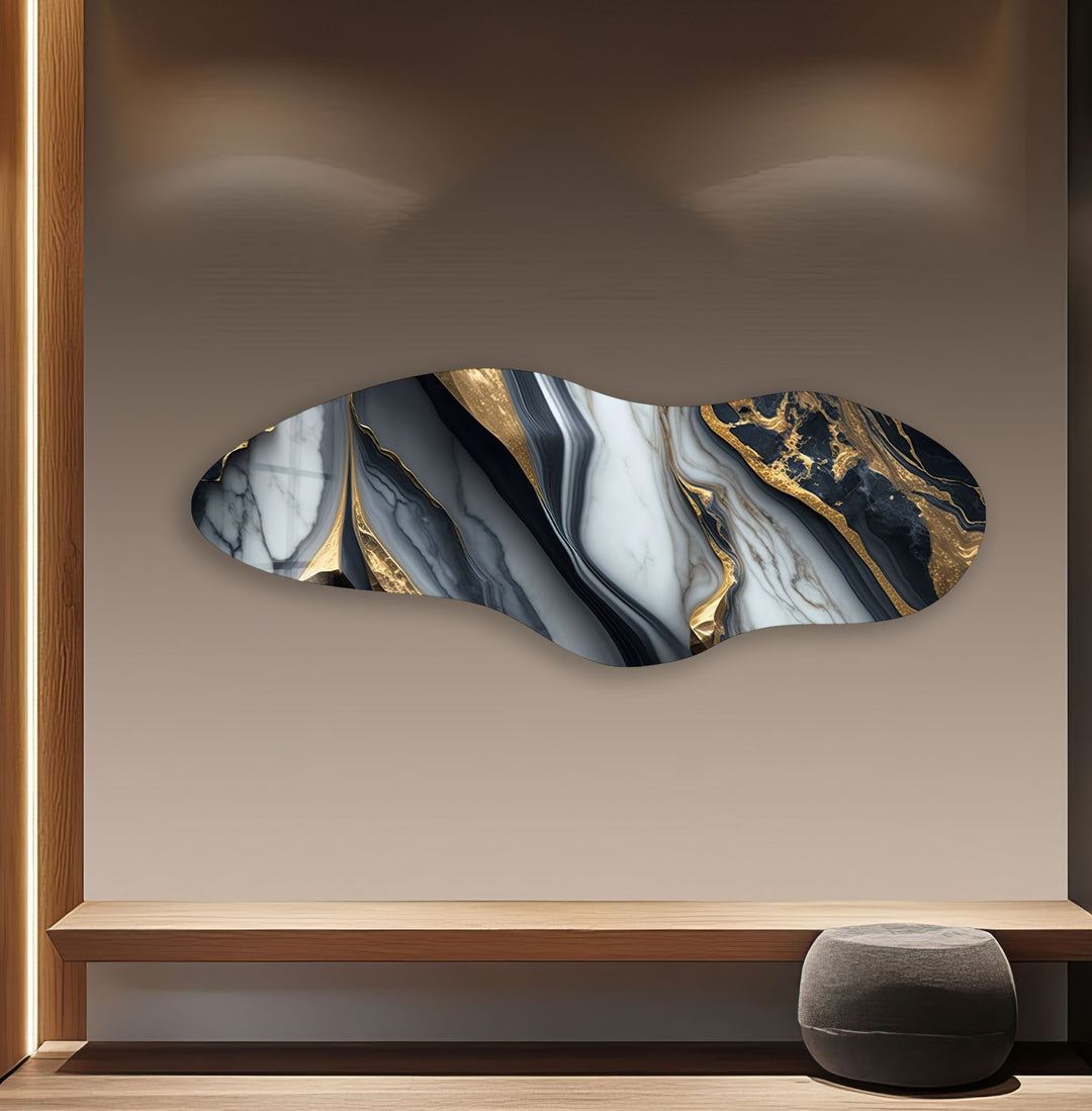 Gold & Black Marble Irregular Glass Wall Art, glass photo prints, glass picture prints
