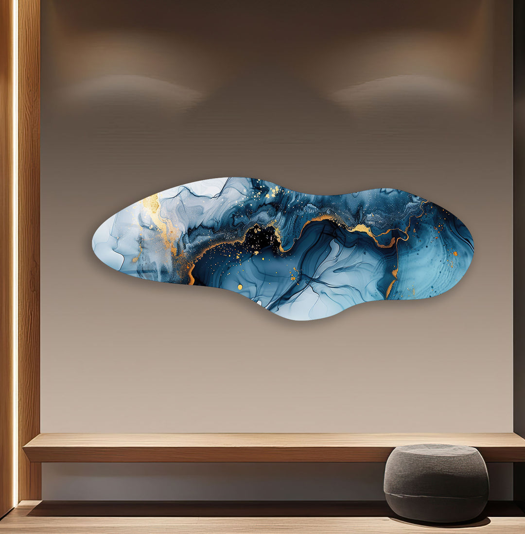 Navy Blue Alcohol Ink Irregular Glass Wall Art, glass image printing, glass prints from photos
