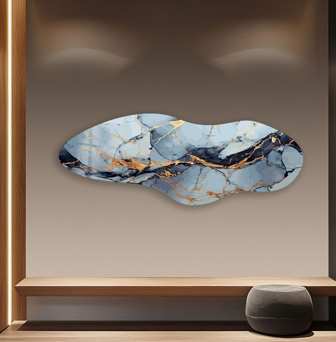 Gold & Blue Marble Irregular Glass Wall Art, print picture on glass, Tempered Glass Wall Art
