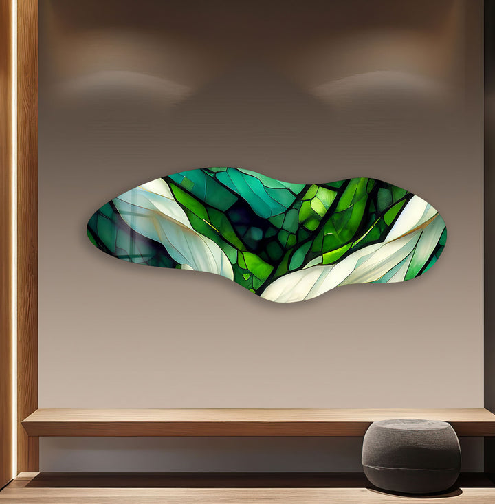 Emerald Green Stained Asymmetrical Glass Wall Art, print picture on glass, Tempered Glass Wall Art
