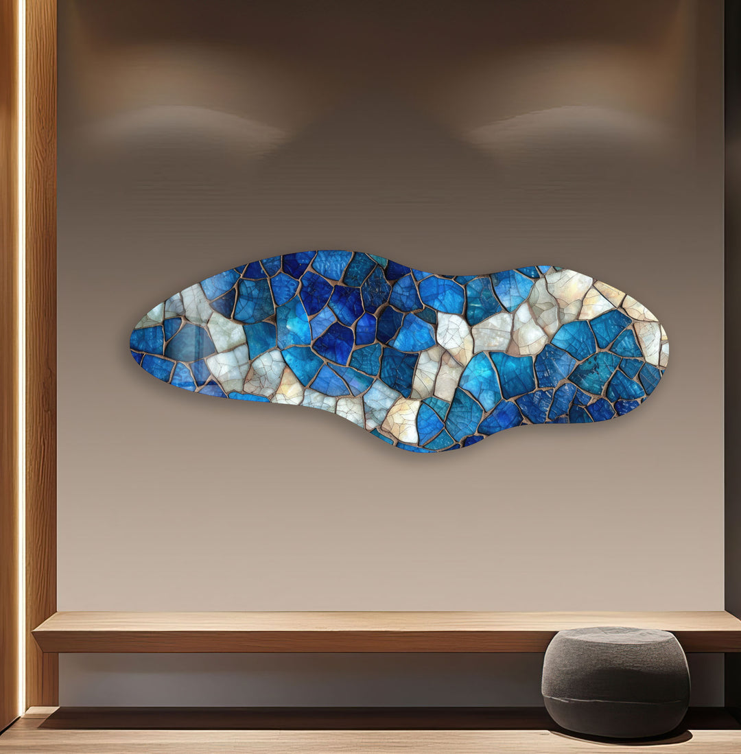 Blue & White Stained Asymmetrical Glass Wall Art, glass photo prints, glass picture prints
