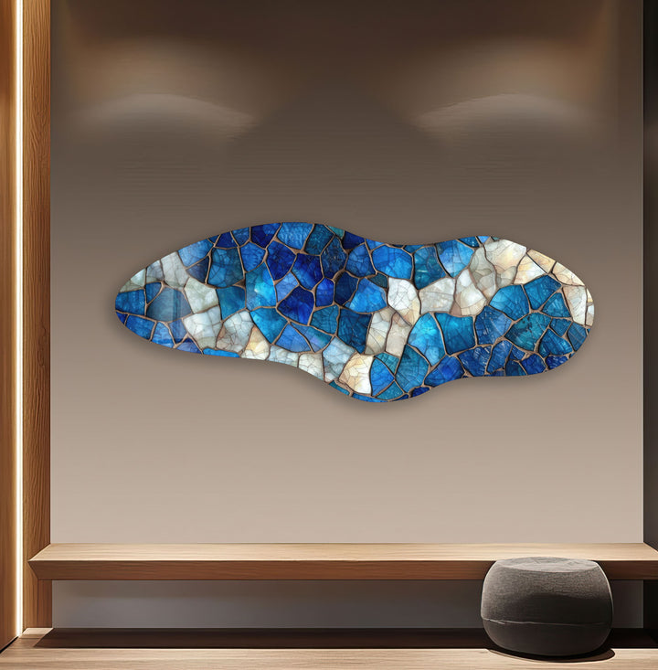 Blue & White Stained Asymmetrical Glass Wall Art, glass photo prints, glass picture prints
