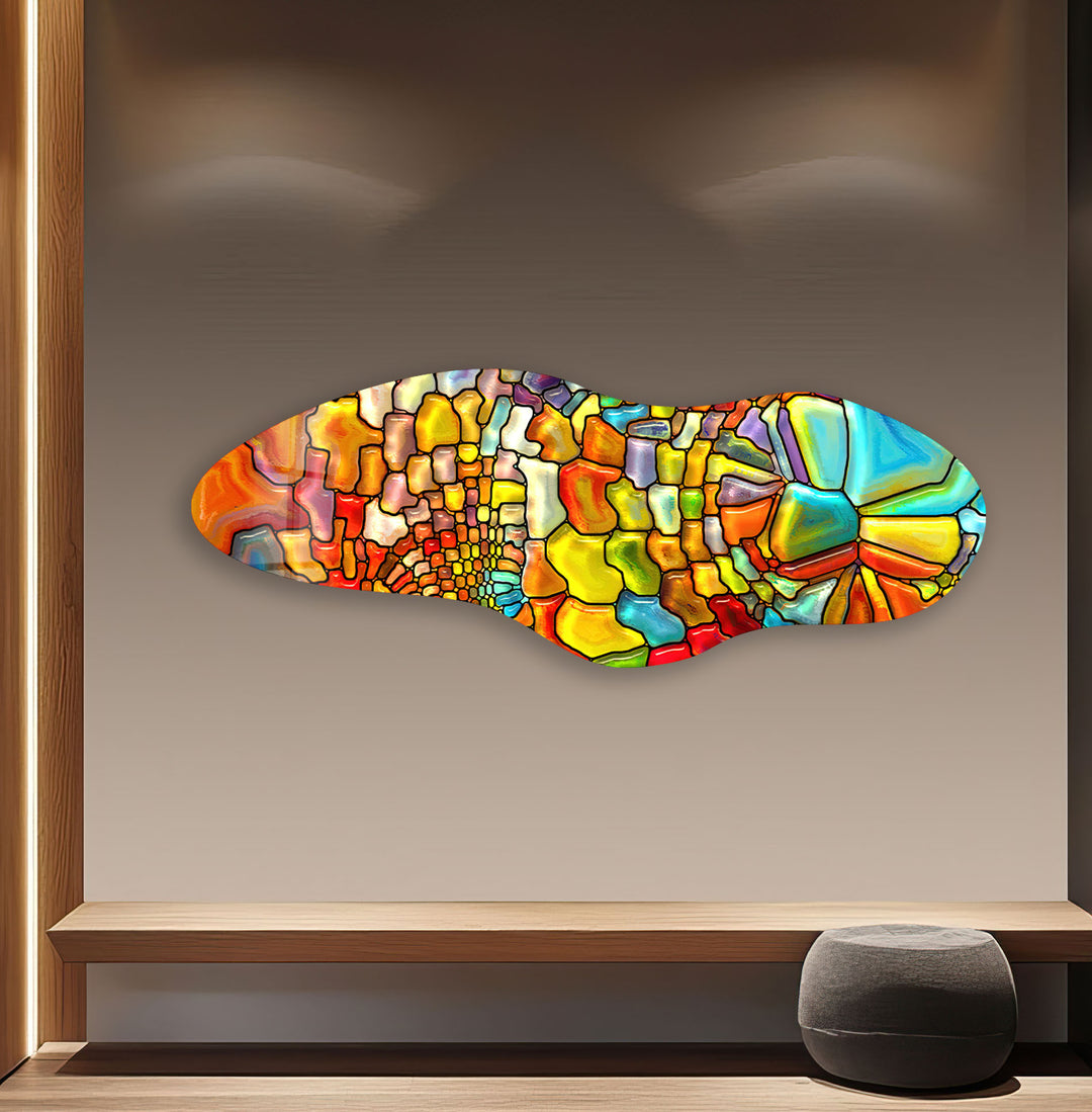 Orange Stained Asymmetrical Glass Wall Art, glass art painting, glass art for the Wall
