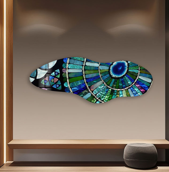 Stylish Blue Stained Asymmetrical Glass Wall Art, glass photo prints, glass picture prints
