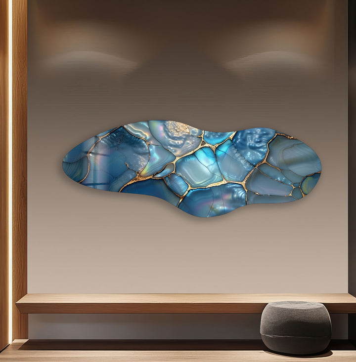 Blue Pearl Sparkle Asymmetrical Glass Wall Art, glass pictures for Wall, glass prints wall art
