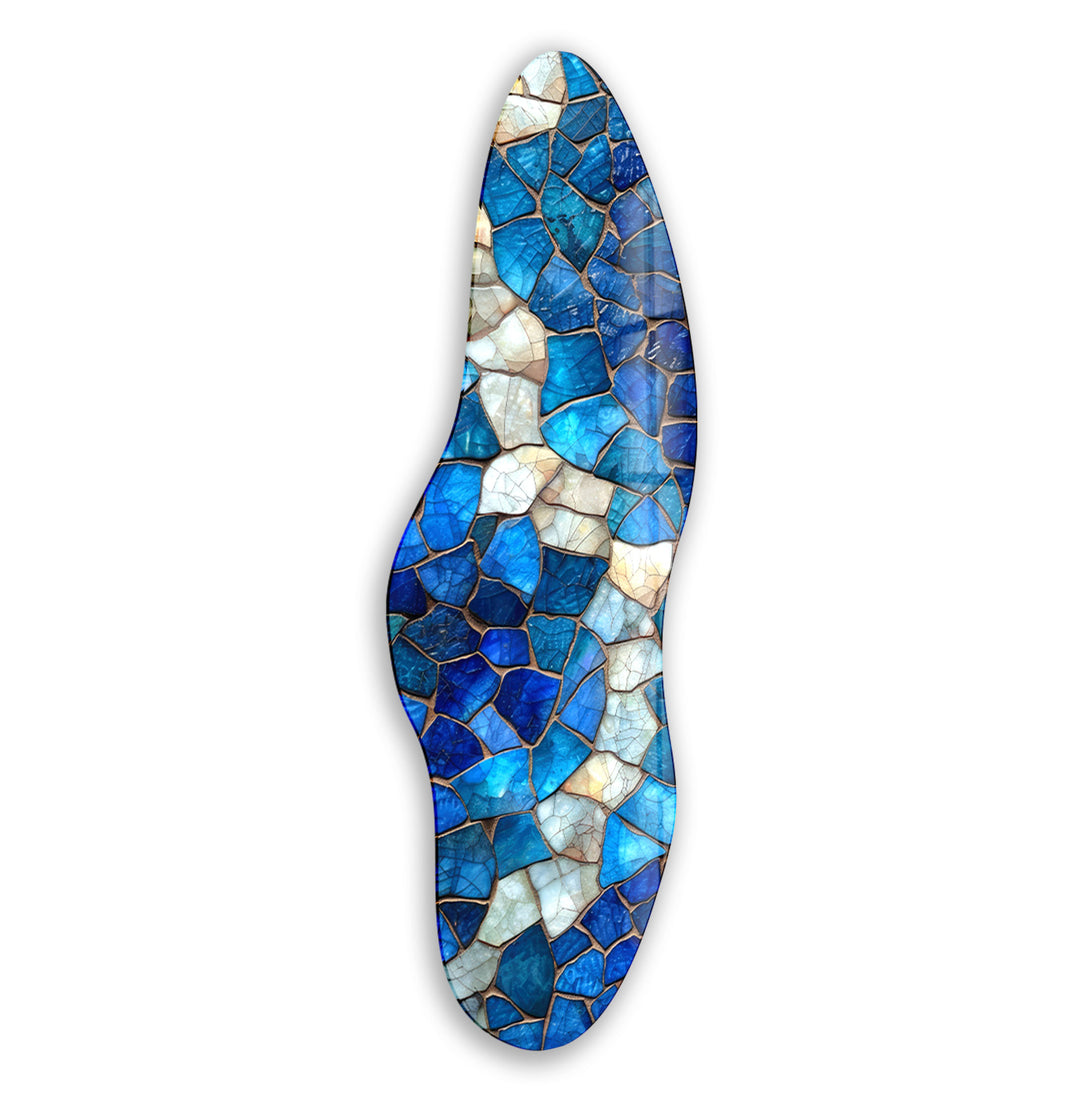 Blue & White Stained Asymmetrical Glass Wall Art, glass image printing, glass prints from photos
