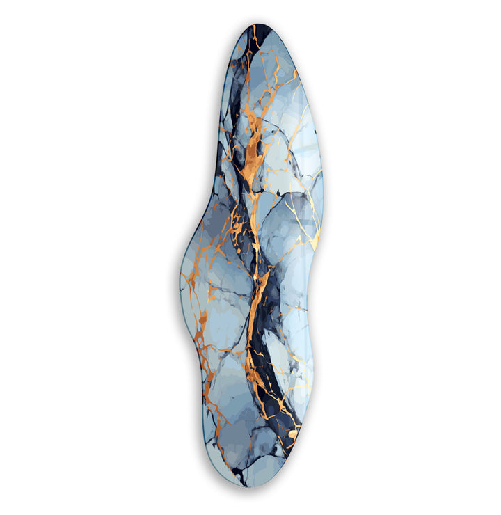 Gold & Blue Marble Irregular Glass Wall Art, glass pictures for Wall, glass prints wall art
