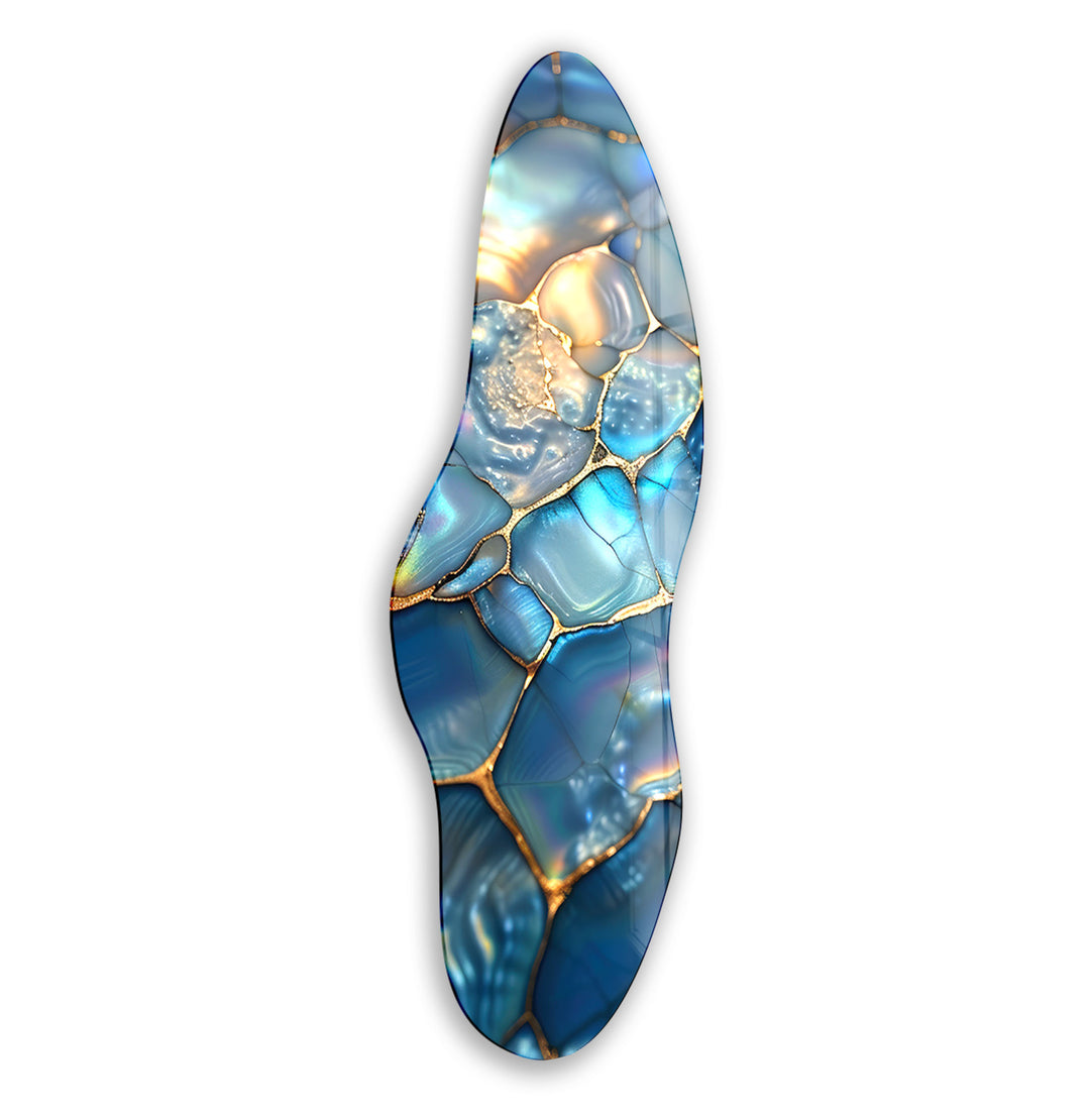 Blue Pearl Sparkle Asymmetrical Glass Wall Art, glass image printing, glass prints from photos
