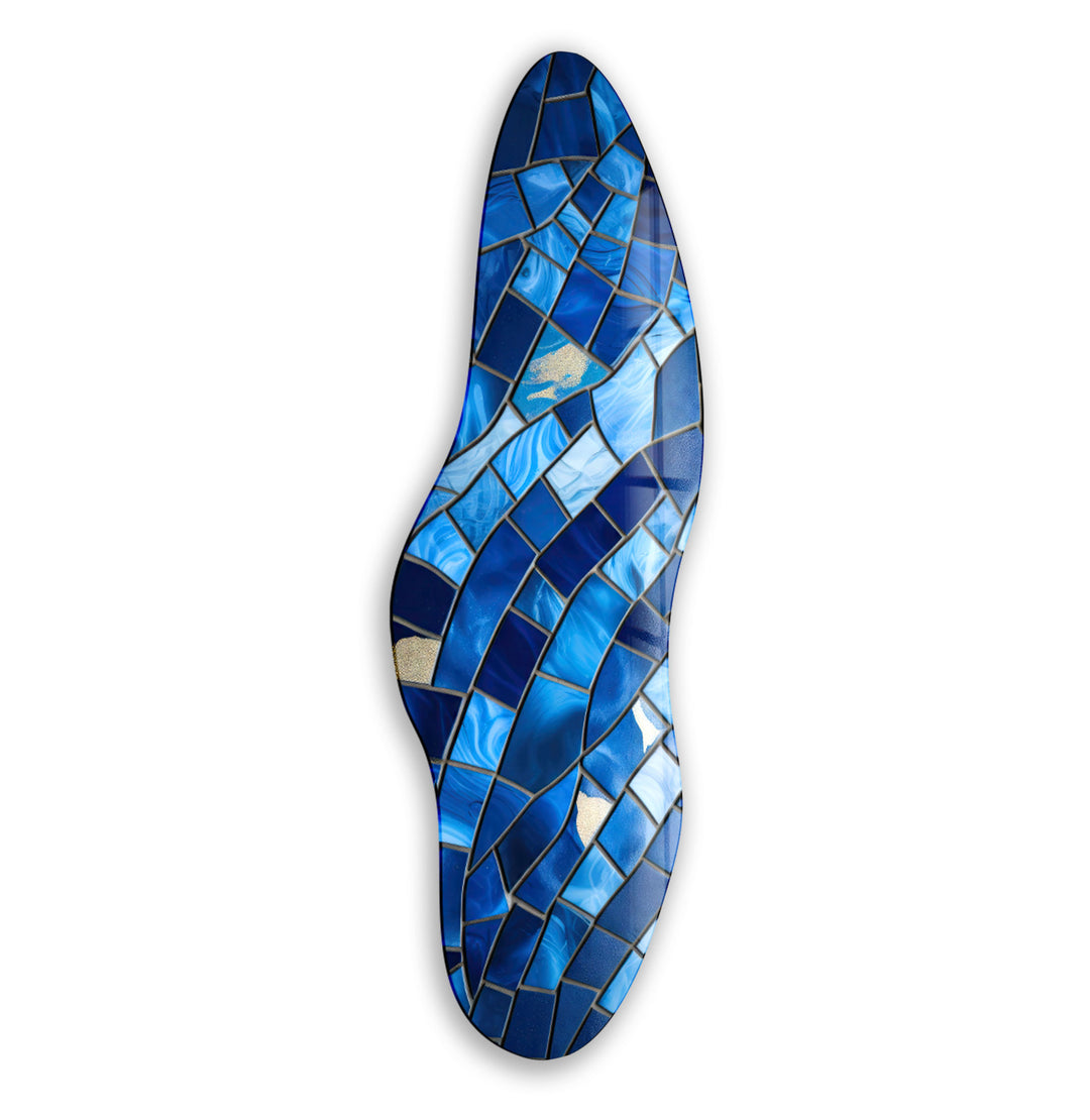 Blue Stained Pattern Asymmetrical Glass Wall Art, glass image printing, glass prints from photos
