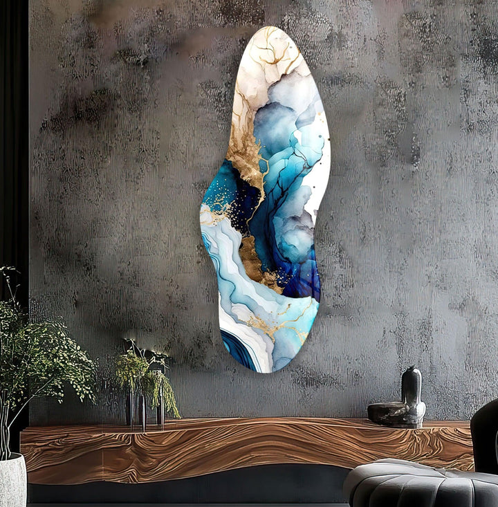 Irregular Asymmetrical Blue Alcohol Ink Glass Wall Art glass photo prints, glass picture prints
