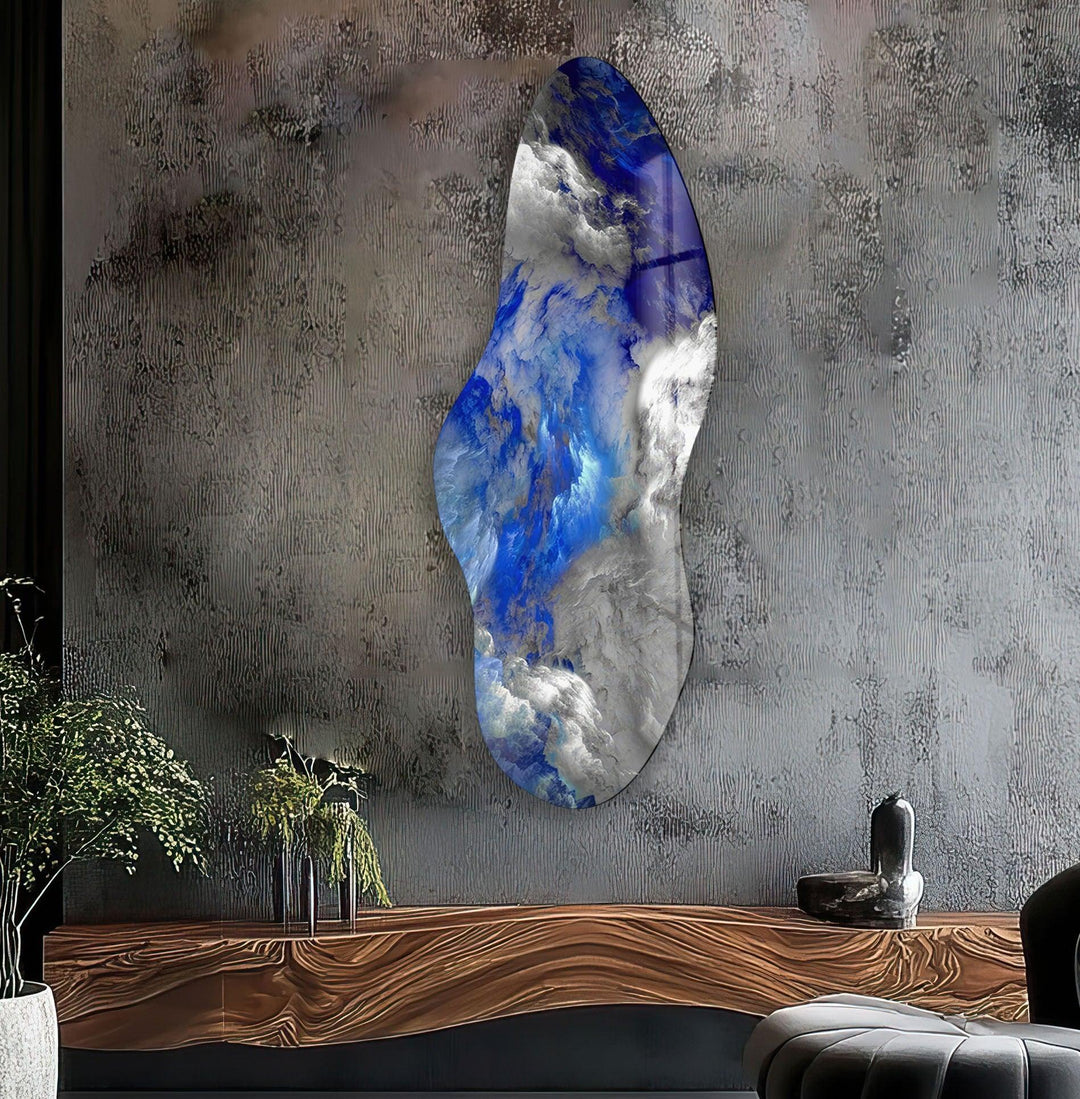 Irregular Asymmetrical Blue Smokey Glass Wall Art Glass Printing Wall Art, Print photos on glass
