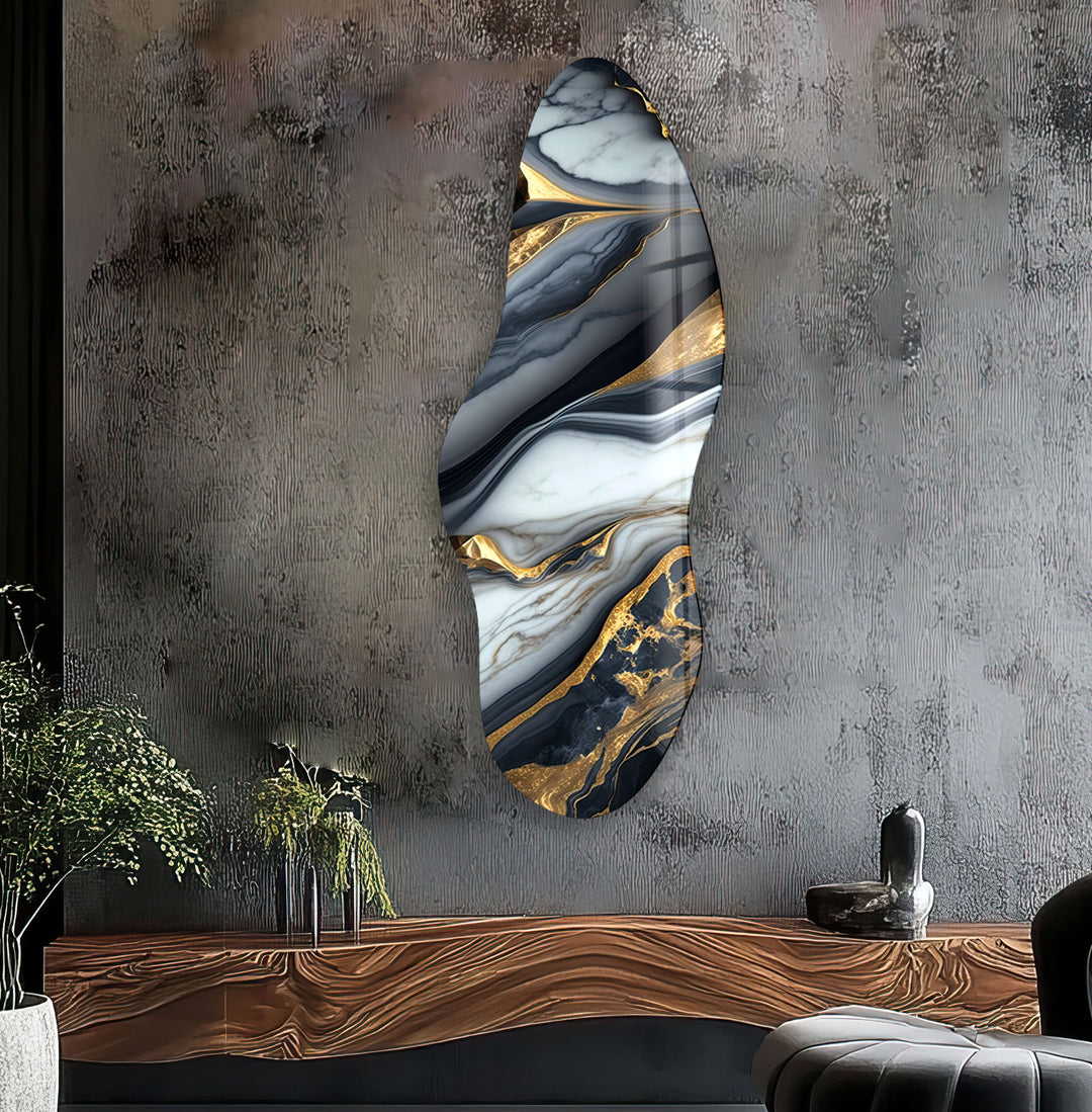 Gold & Black Marble Irregular Glass Wall Art, glass image printing, glass prints from photos
