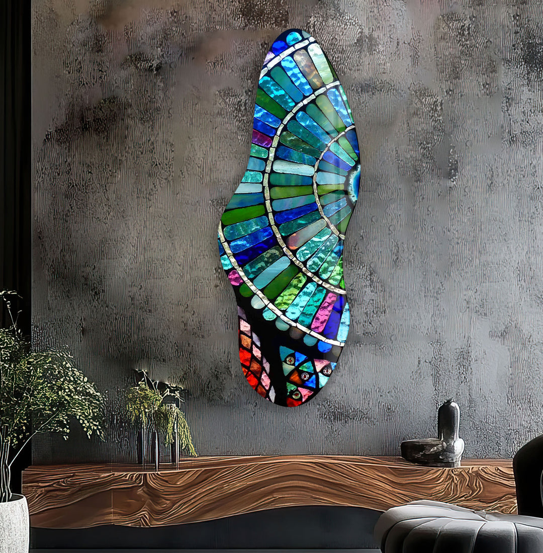 Stylish Blue Stained Asymmetrical Glass Wall Art, stained glass wall art, stained glass wall decor
