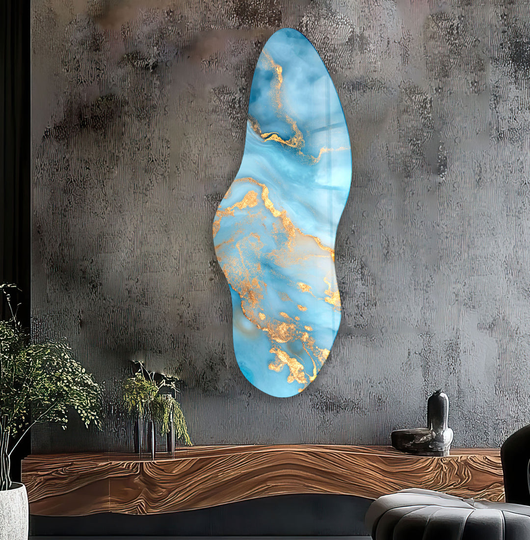 Blue Marbled Asymmetrical Glass Wall Art, glass image printing, glass prints from photos
