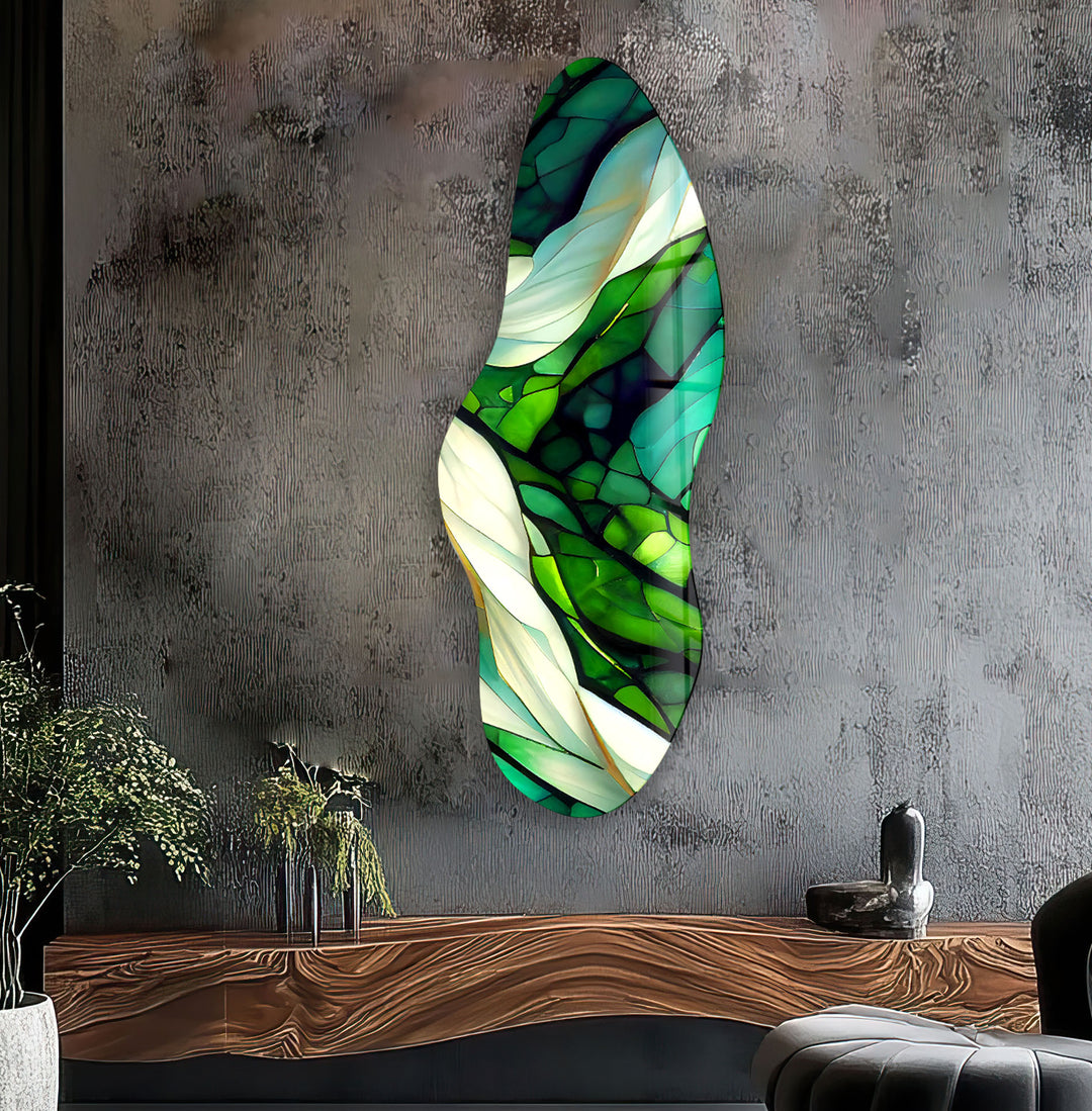 Emerald Green Stained Asymmetrical Glass Wall Art, glass photo prints, glass picture prints
