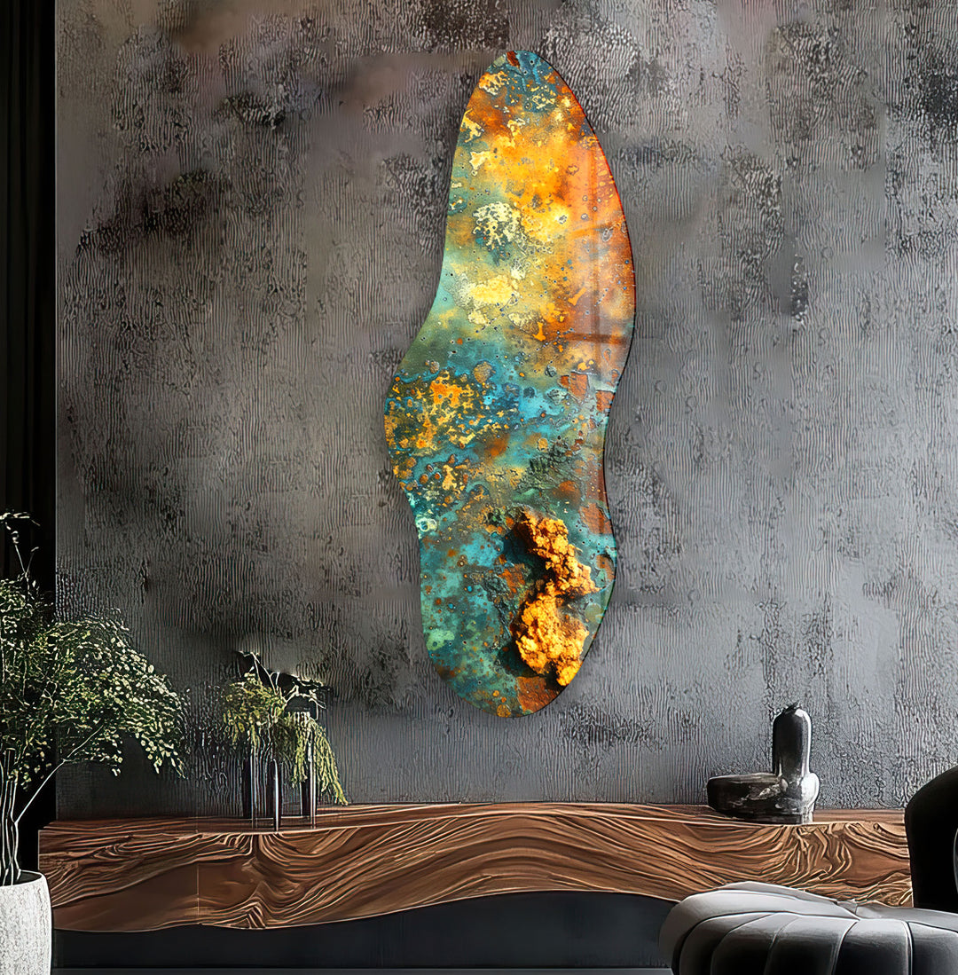 Abstract Green & Gold Irregular Glass Wall Art, glass image printing, glass prints from photos
