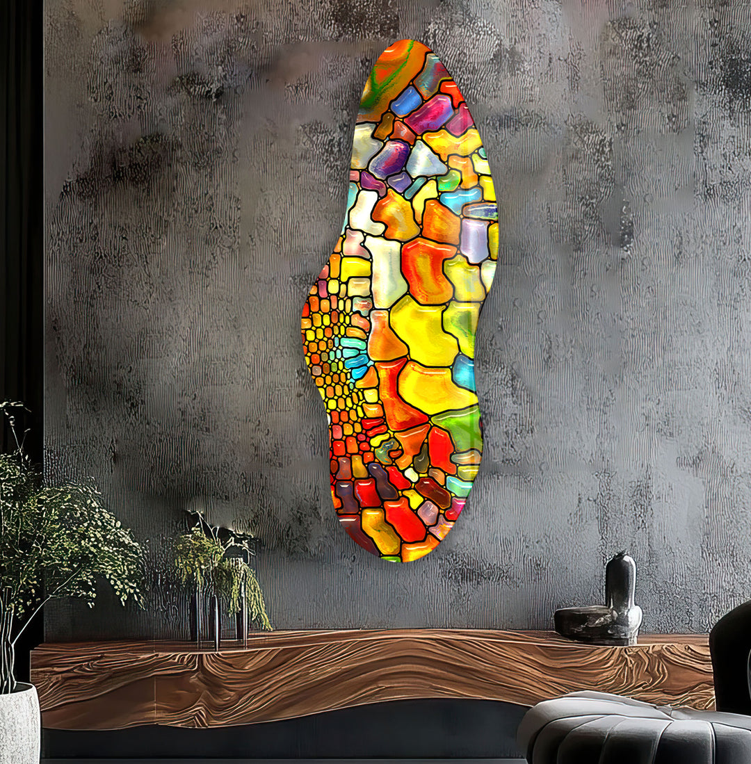 Orange Stained Asymmetrical Glass Wall Art, stained glass wall art, stained glass wall decor
