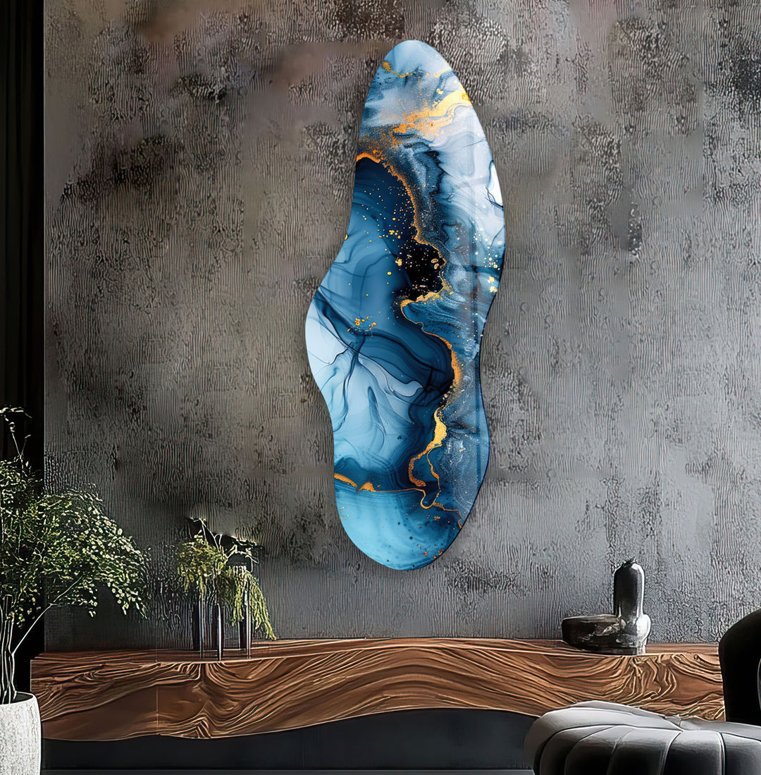 Navy Blue Alcohol Ink Irregular Glass Wall Art, glass photo prints, glass picture prints
