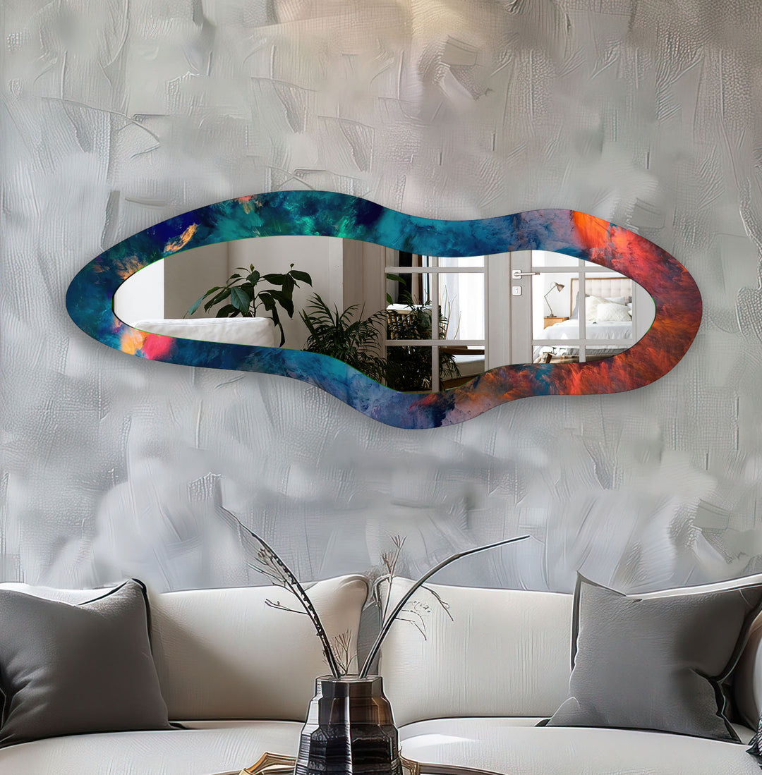 Blue Abstract Modern Glass Wall Mirror