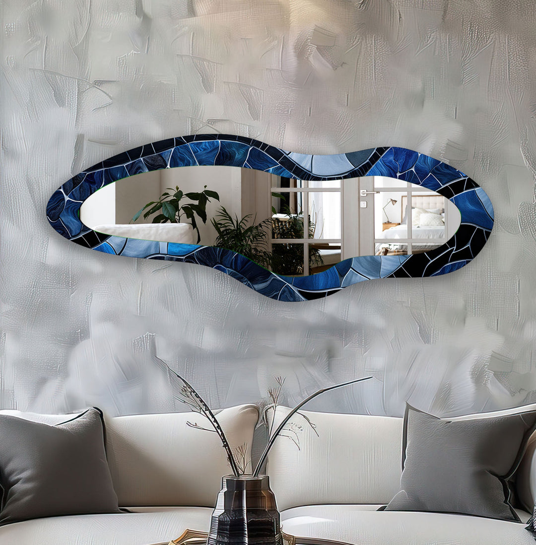 Navy Asymmetrical Oversized Glass Wall Mirror