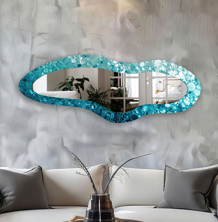 Blue Irregular Shape Glass Wall Mirror