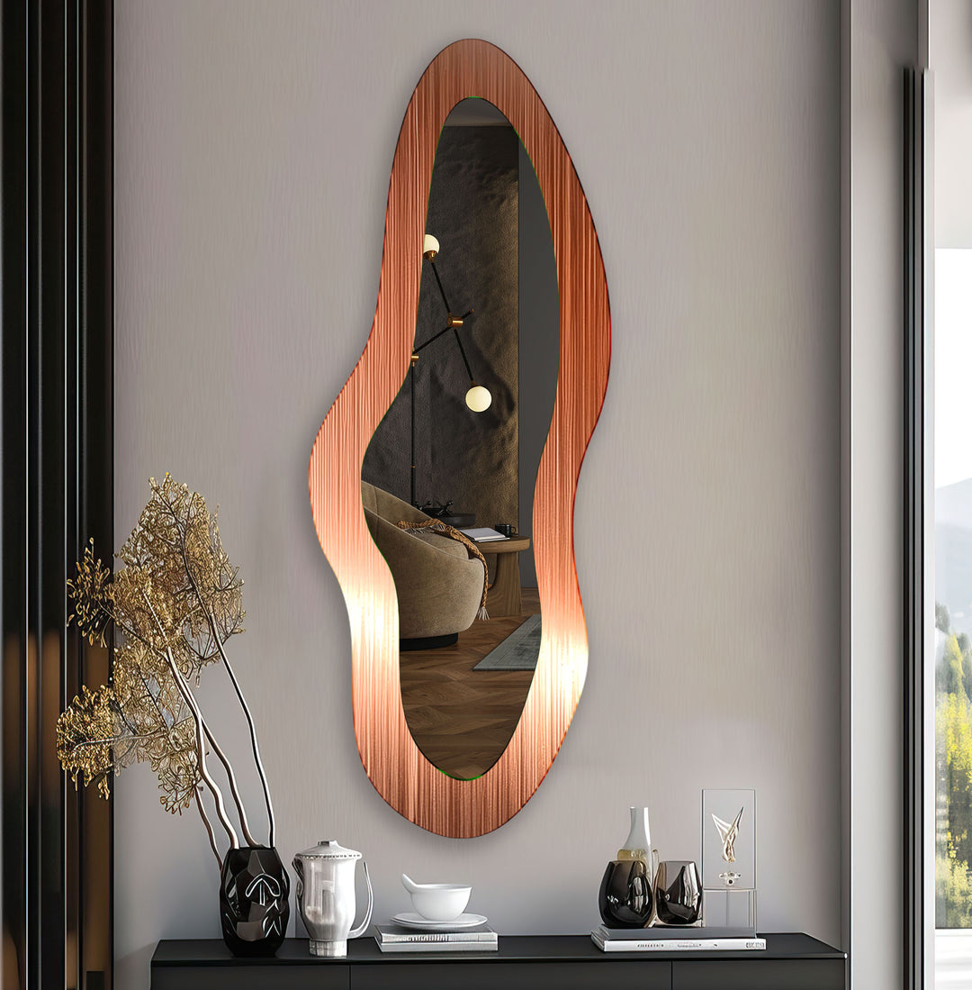 Modern Orange Asymmetrical Glass Wall Mirror