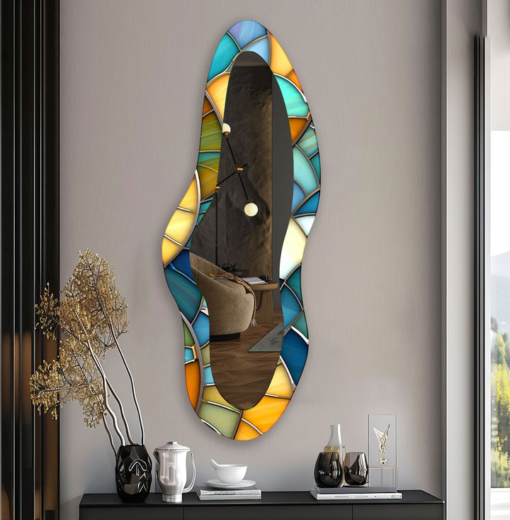 Green & Yellow Stained Glass Long Wall Mirror