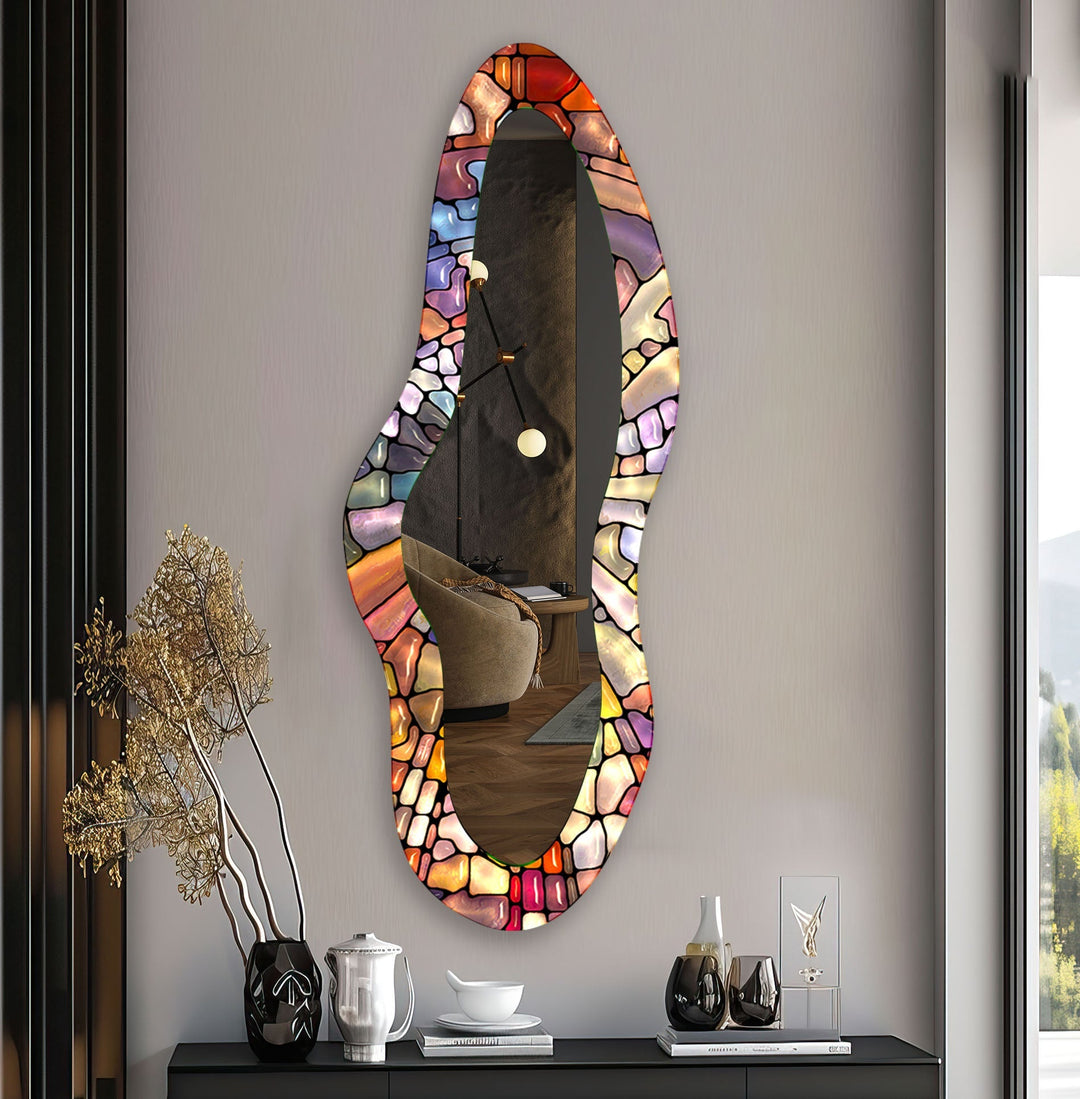 Colorful Stained Modern Glass Wall Mirror