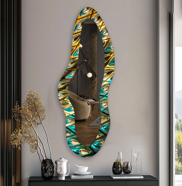 Green Stained Decorative Full Body Wall Mirror