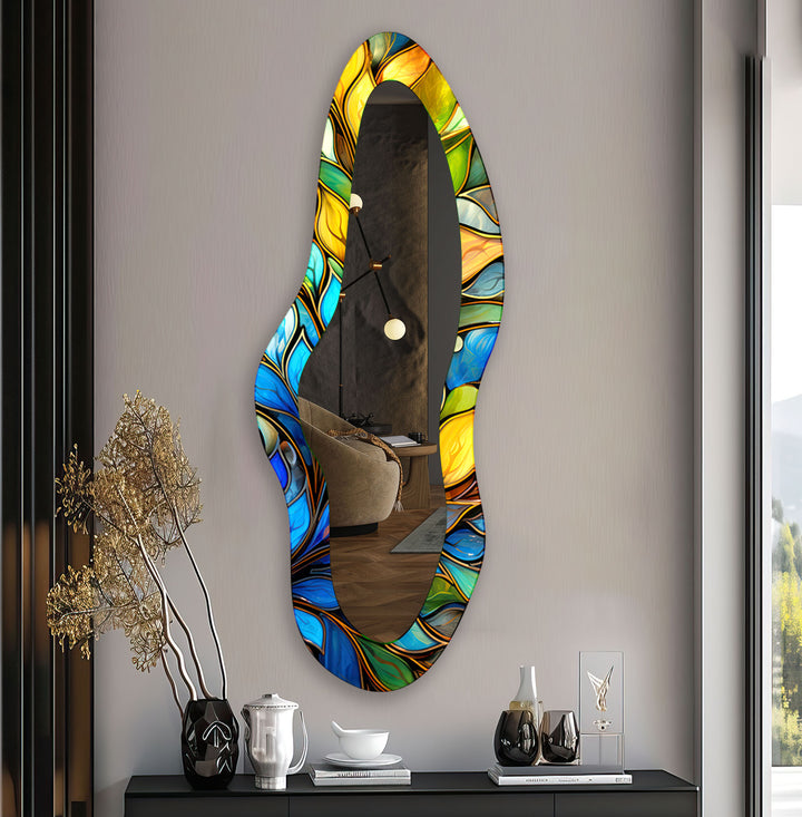 Blue Stained Glass Large Decorative Wall Mirror