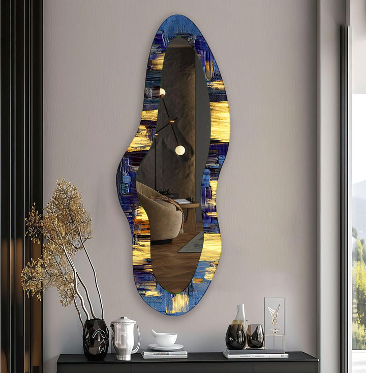 Blue Oil Painting Aesthetic Glass Wall Mirror