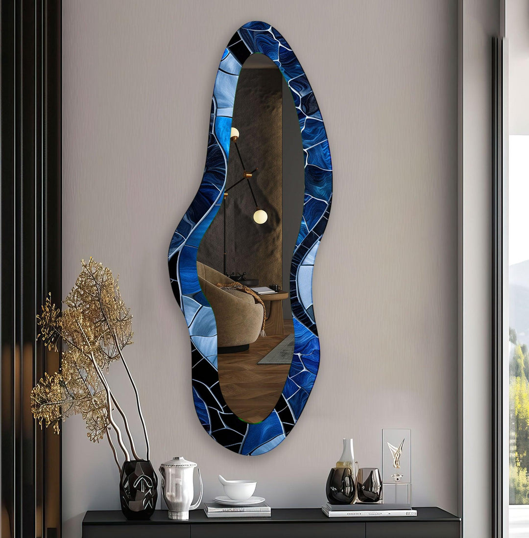 Navy Asymmetrical Oversized Glass Wall Mirror