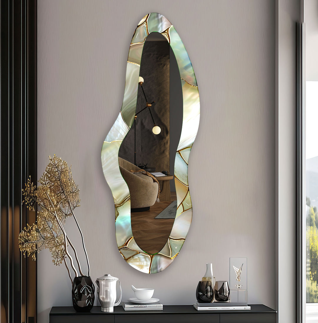 Green Pearlescent Long Wall Mirror