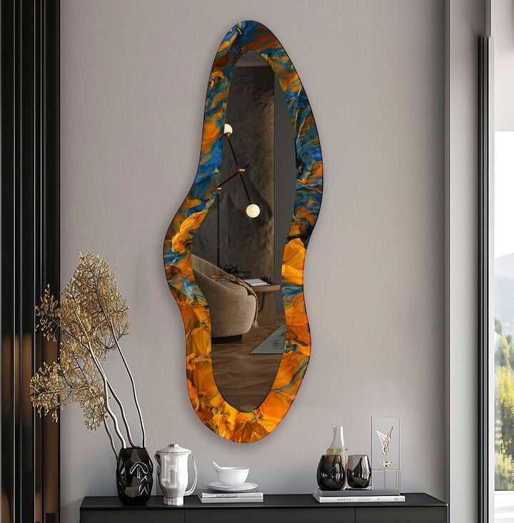 Orange Modern Decorative Glass Wall Mirror