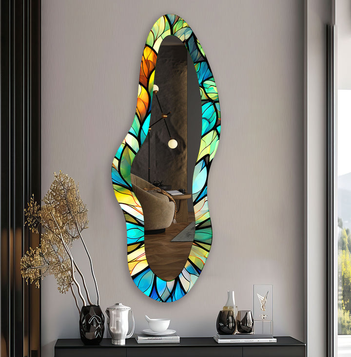 Green Stained Large Decorative Wall Mirror