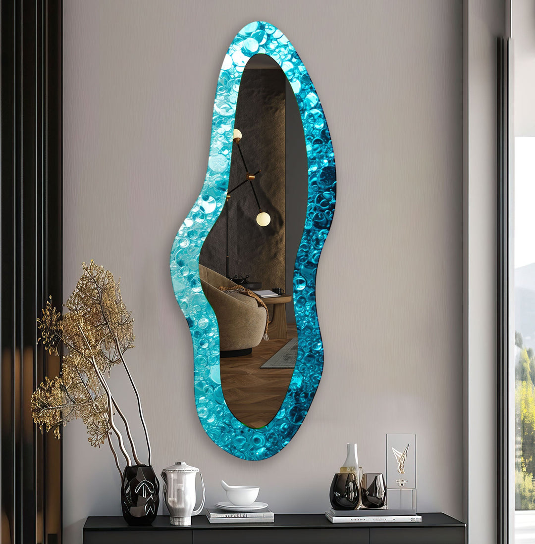 Blue Irregular Shape Glass Wall Mirror